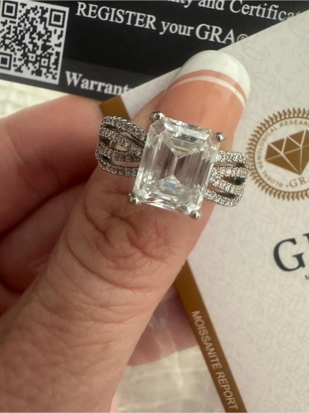 4ct Emerald Cut Moissanite Ring - Size 9